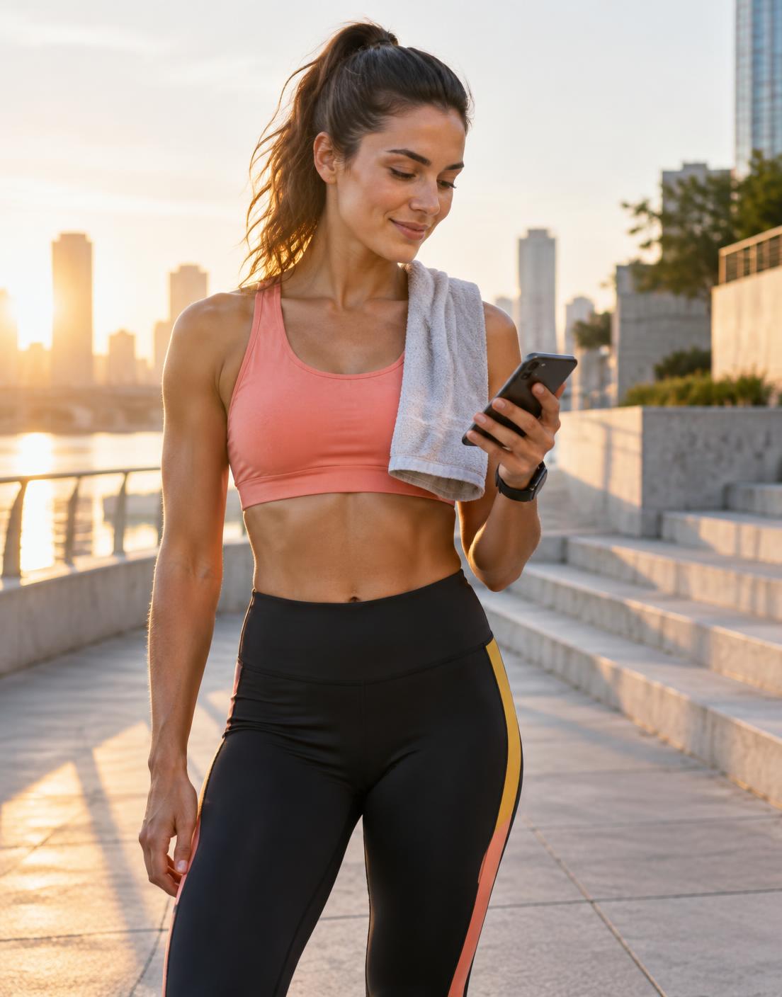 A client checking daily coaching activity after an outdoor workout